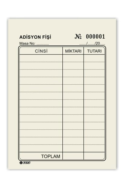 Büyük Adisyon Fişi 24 Adet