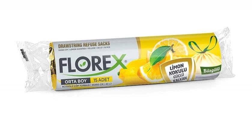 Florex Limon Kokulu Büzgülü Orta Boy Çöp Poşeti 55cm x 60cm