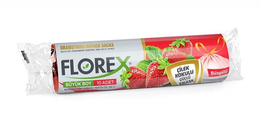 Florex Çilek Kokulu Büzgülü Büyük Boy Çöp Poşeti 65cm x 70cm