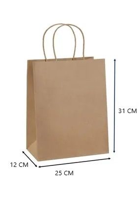 Kraft Kağıt Çanta 25 x 12 x 31 Cm Burgu Saplı 250 Adet