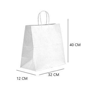 Beyaz Kağıt Çanta 32 x 12 x 41 Cm Burgu Saplı 250 Adet