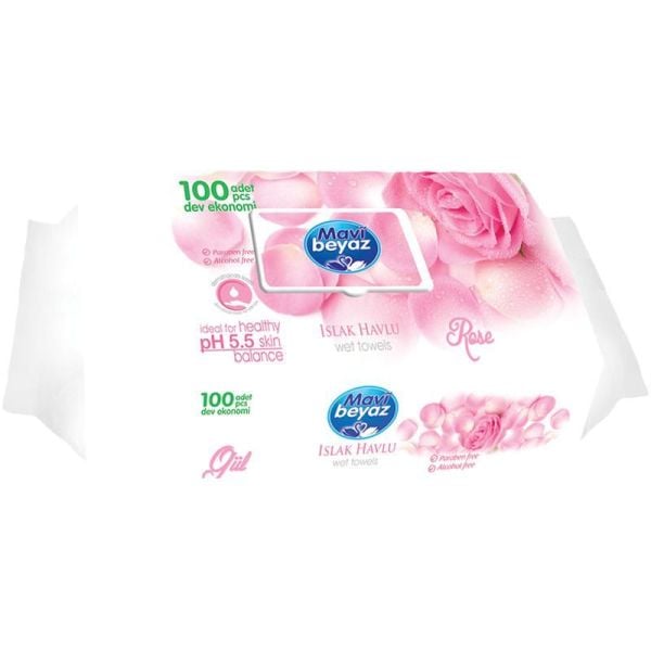 Mavi Beyaz Islak Mendil Kokulu 100 Yaprak - 3 Paket