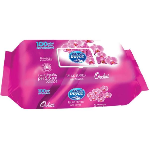 Mavi Beyaz Islak Mendil Kokulu 100 Yaprak - 3 Paket